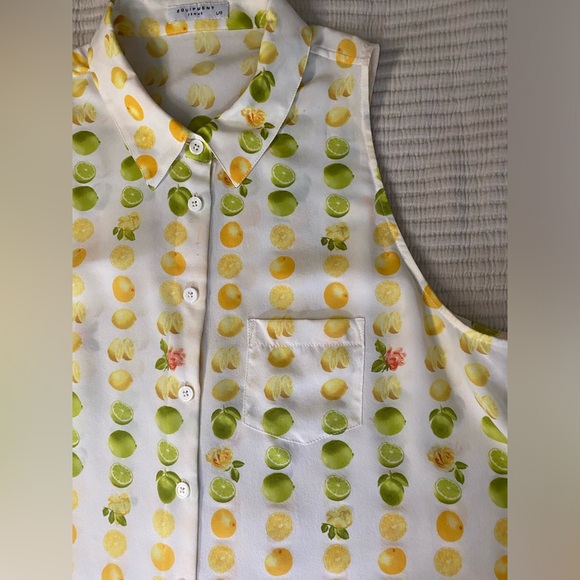 Equipment Femme 100% Silk Button Down Tank Dickey Citrus Lemons Limes Roses L - Picture 4 of 9